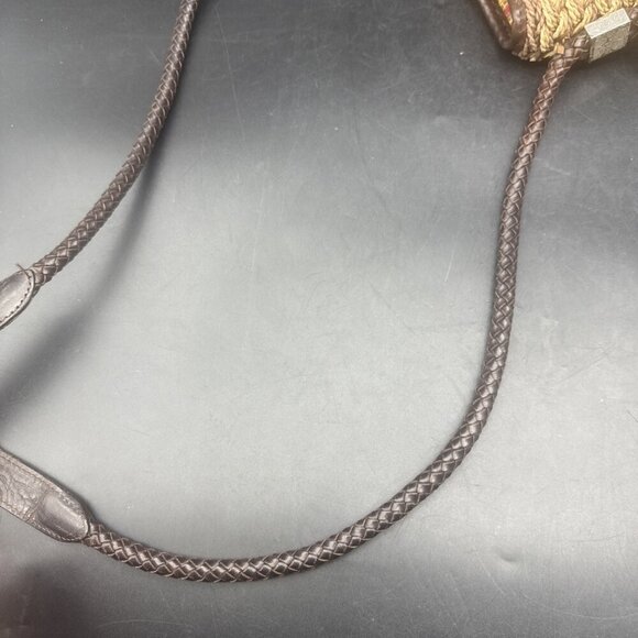 BRIGHTON Handbag Straw Crossbody Shoulder Purse Brown Leather Flower Lined Charm - Picture 10 of 16